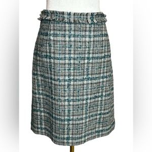 Brooks Brothers Beautiful Wool & Mohair Plaid Skirt, Lined, Fringe Trim, Sz 12,